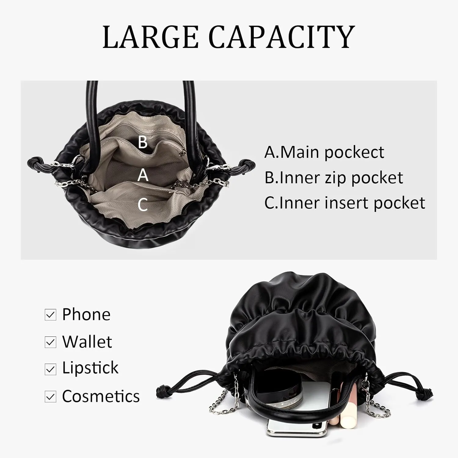 BADDIES Bucket Purse for Women,Bucket Crossbody Bag Drawstring Shoulder Purse,Small Bucket Purse Handbag