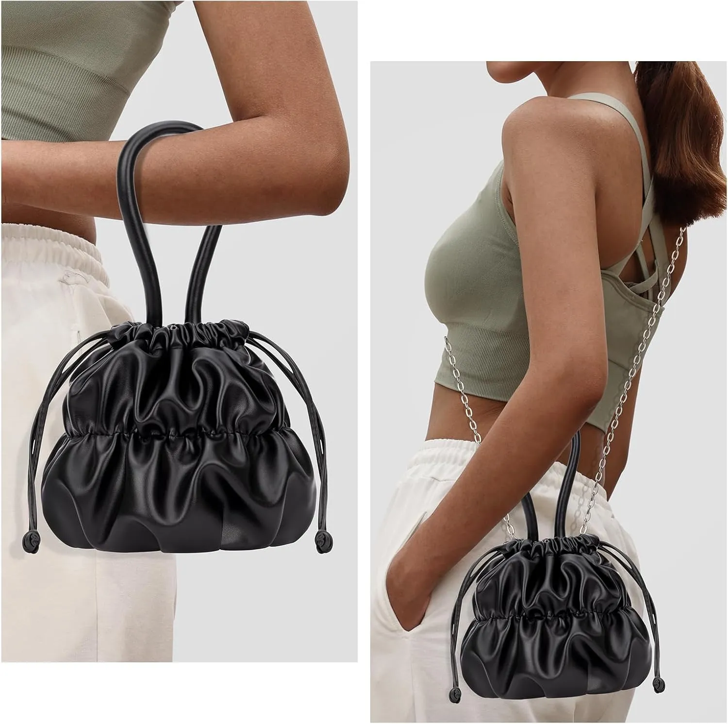 BADDIES Bucket Purse for Women,Bucket Crossbody Bag Drawstring Shoulder Purse,Small Bucket Purse Handbag
