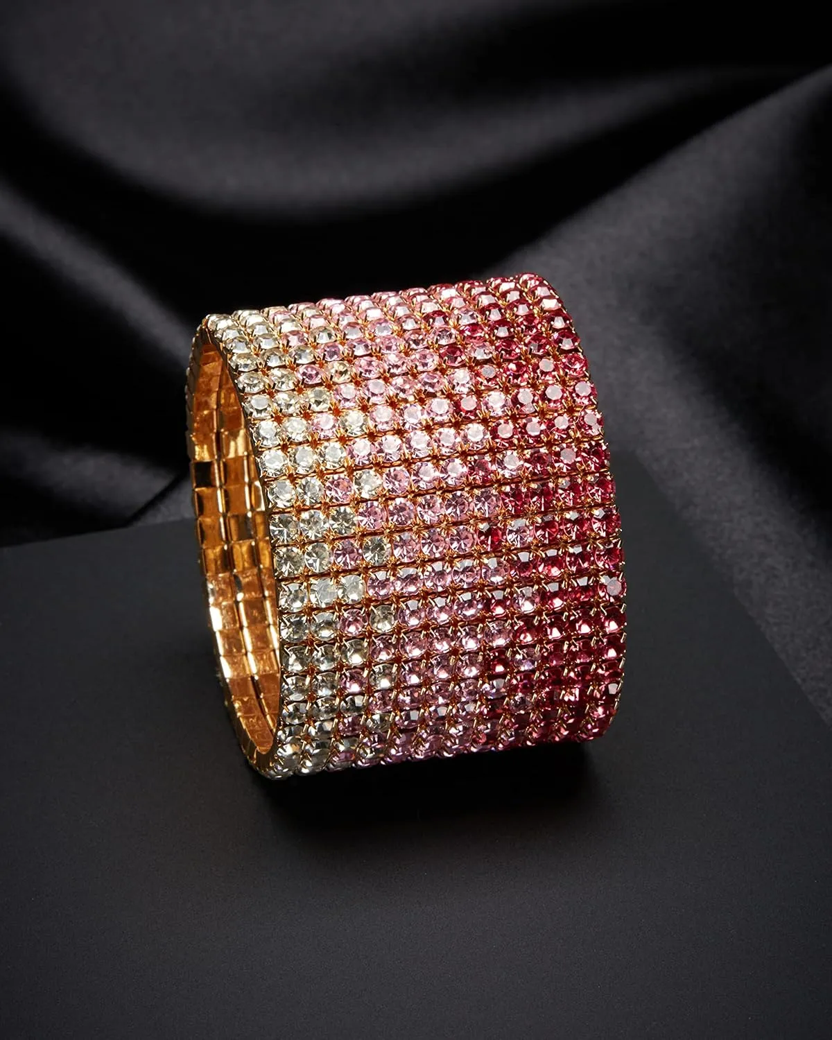 Badgley Mischka Women's Bracelet - 12 Strand Wide Crystal Studded Bridal Statement Stretch Wristband Cuff Wrap