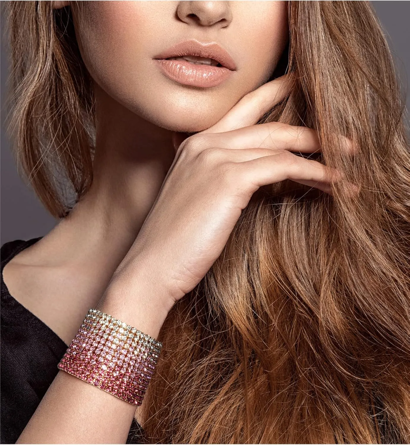 Badgley Mischka Women's Bracelet - 12 Strand Wide Crystal Studded Bridal Statement Stretch Wristband Cuff Wrap
