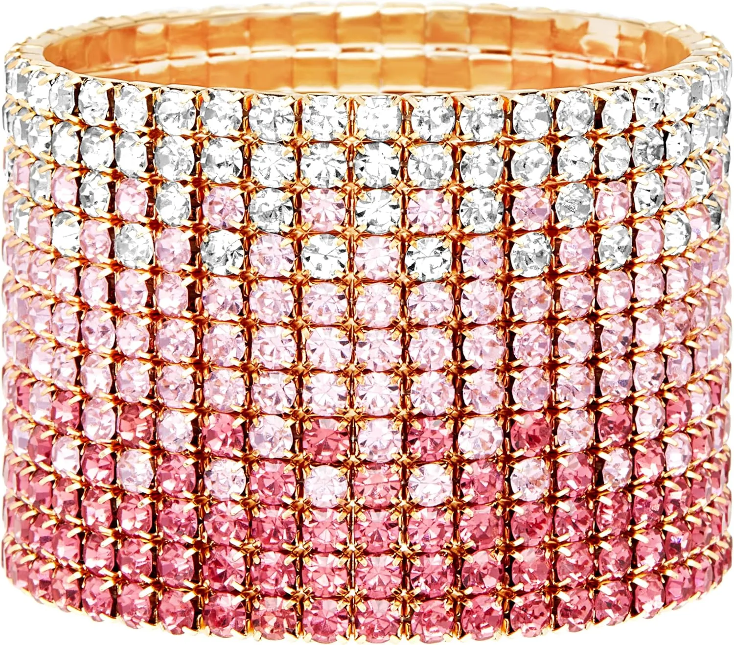 Badgley Mischka Women's Bracelet - 12 Strand Wide Crystal Studded Bridal Statement Stretch Wristband Cuff Wrap