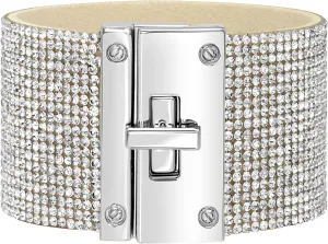 Badgley Mischka Women's Bracelet - Crystal Studded Leatherette Box Clasp Bangle Cuff Wrap Wristband