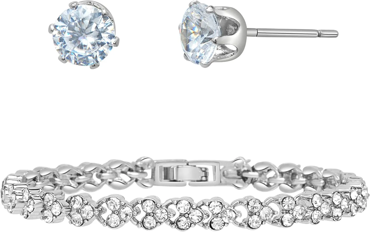 Badgley Mischka Women's Strand Bracelet - Cubic Zirconia Tennis Bracelet and Matching Stud Earrings - Bridal Bridesmaids Wedding Jewelry for Women
