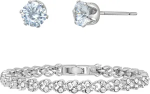 Badgley Mischka Women's Strand Bracelet - Cubic Zirconia Tennis Bracelet and Matching Stud Earrings - Bridal Bridesmaids Wedding Jewelry for Women