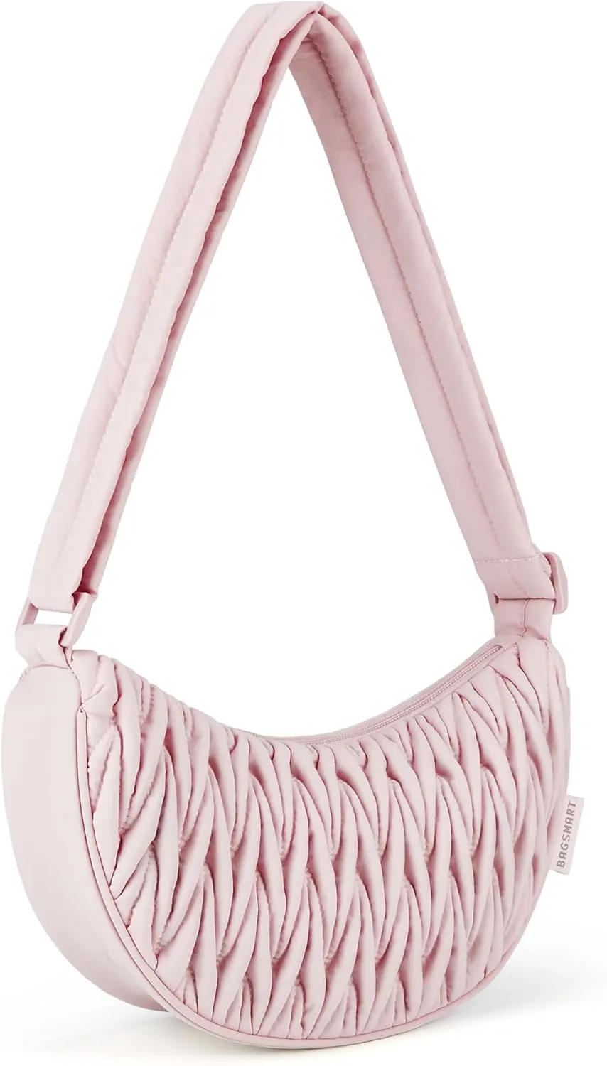 BAGSMART Nylon Crossbody Bags for Women, Quilted Crossbody Purses Crescent Shoulder Bag Hobo Handbags with Adjustable Strap