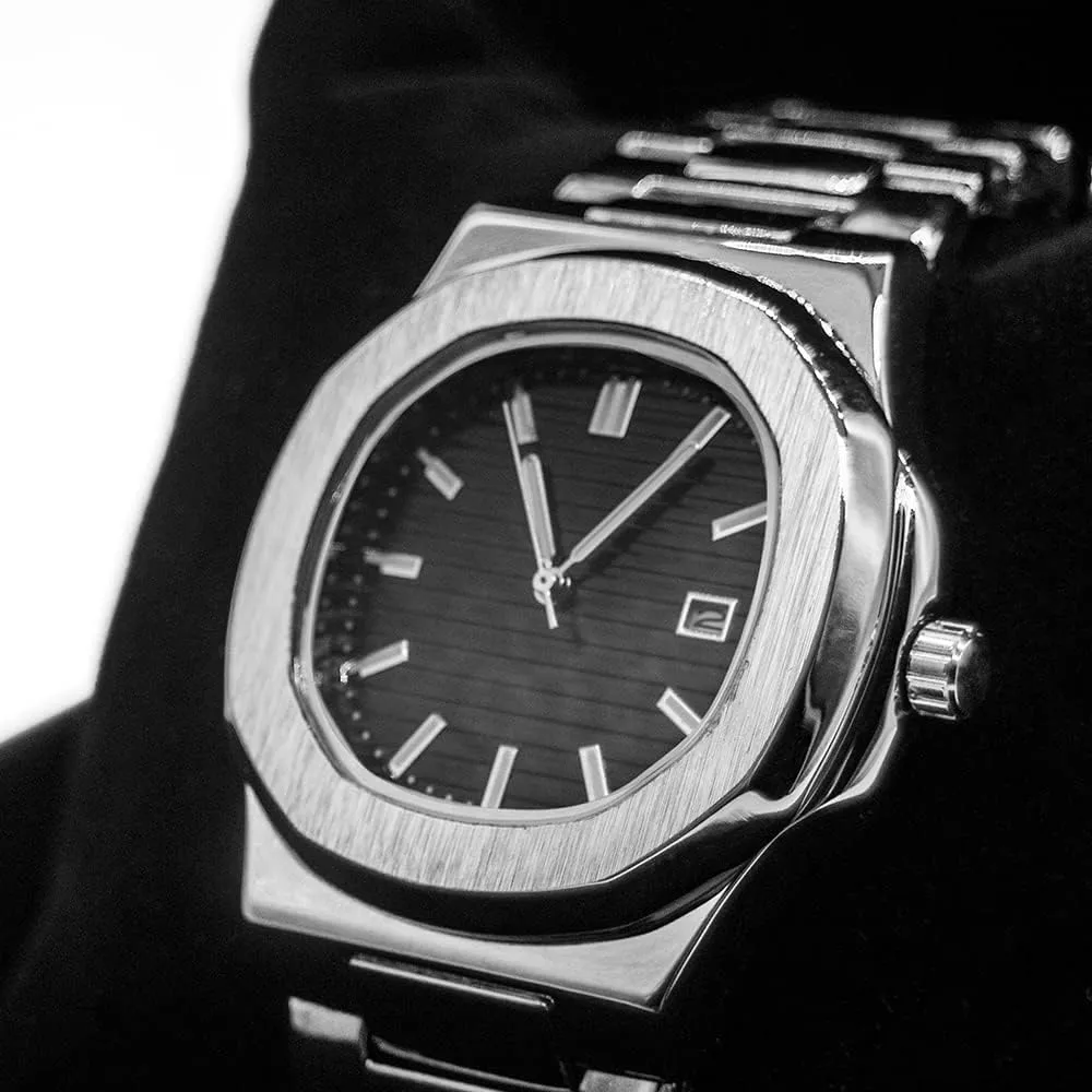 BARAMON Wrist Watches for Men, Nautilus Stainless Steel Quartz Movement Date Luxury Diamond Style Men's Luminous Hands Casual Business Watches