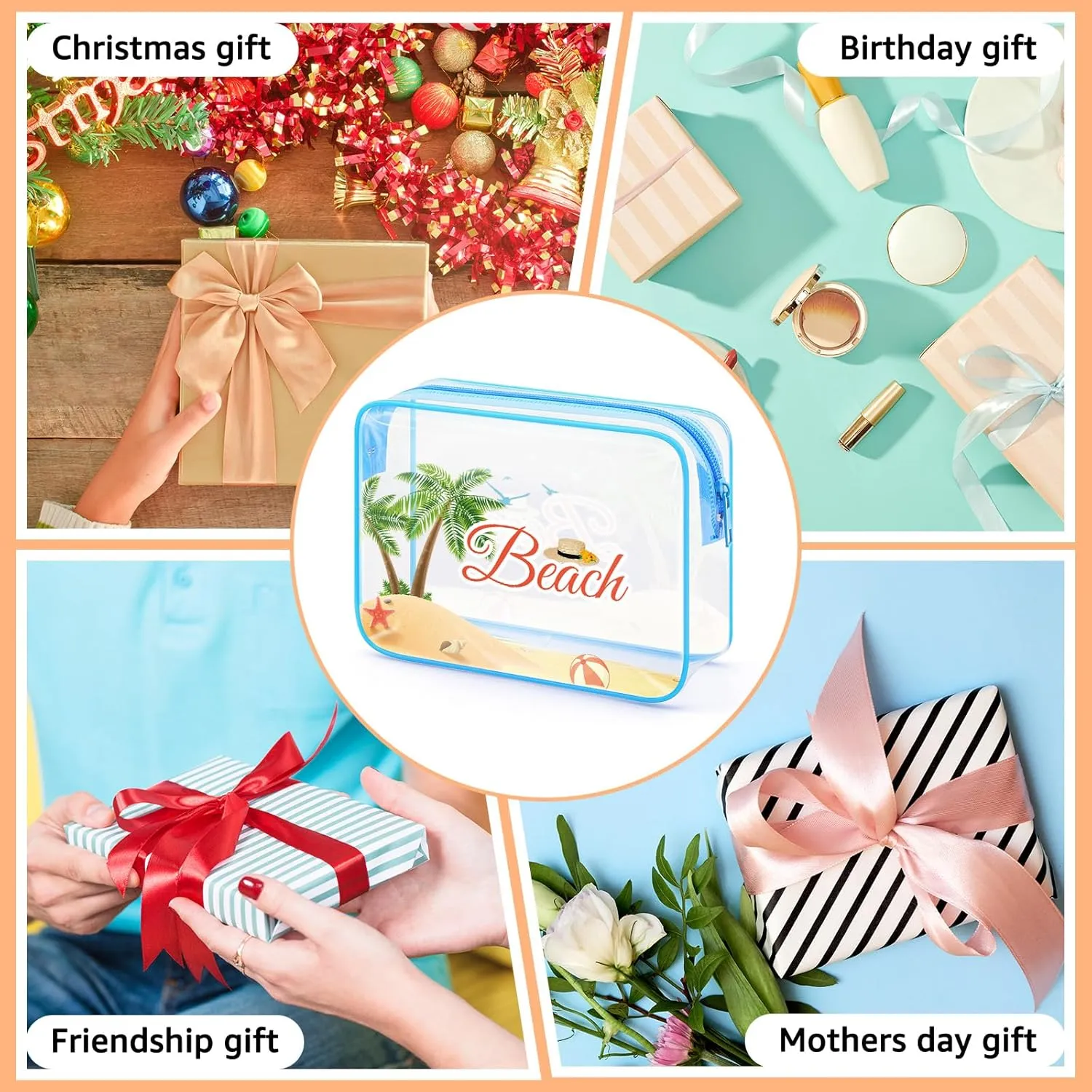 Beach Clear Makeup Bags for Women Beach Lover Gift Beach Themed Gift Summer Beach Toiletry Bag Ocean Vacation Gifts Graduation Gift for Daughter Beach Lover Beach Party Decoration