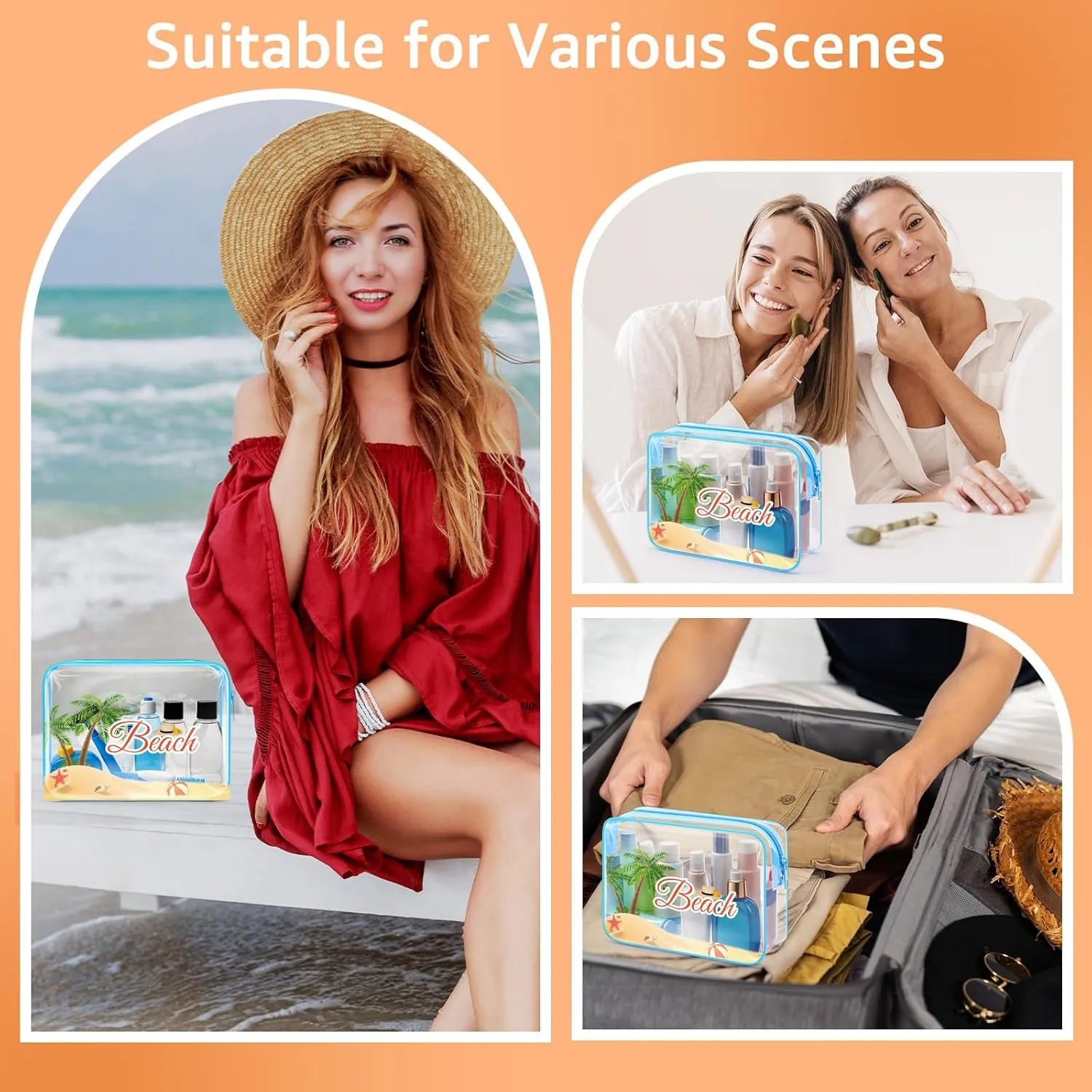 Beach Clear Makeup Bags for Women Beach Lover Gift Beach Themed Gift Summer Beach Toiletry Bag Ocean Vacation Gifts Graduation Gift for Daughter Beach Lover Beach Party Decoration