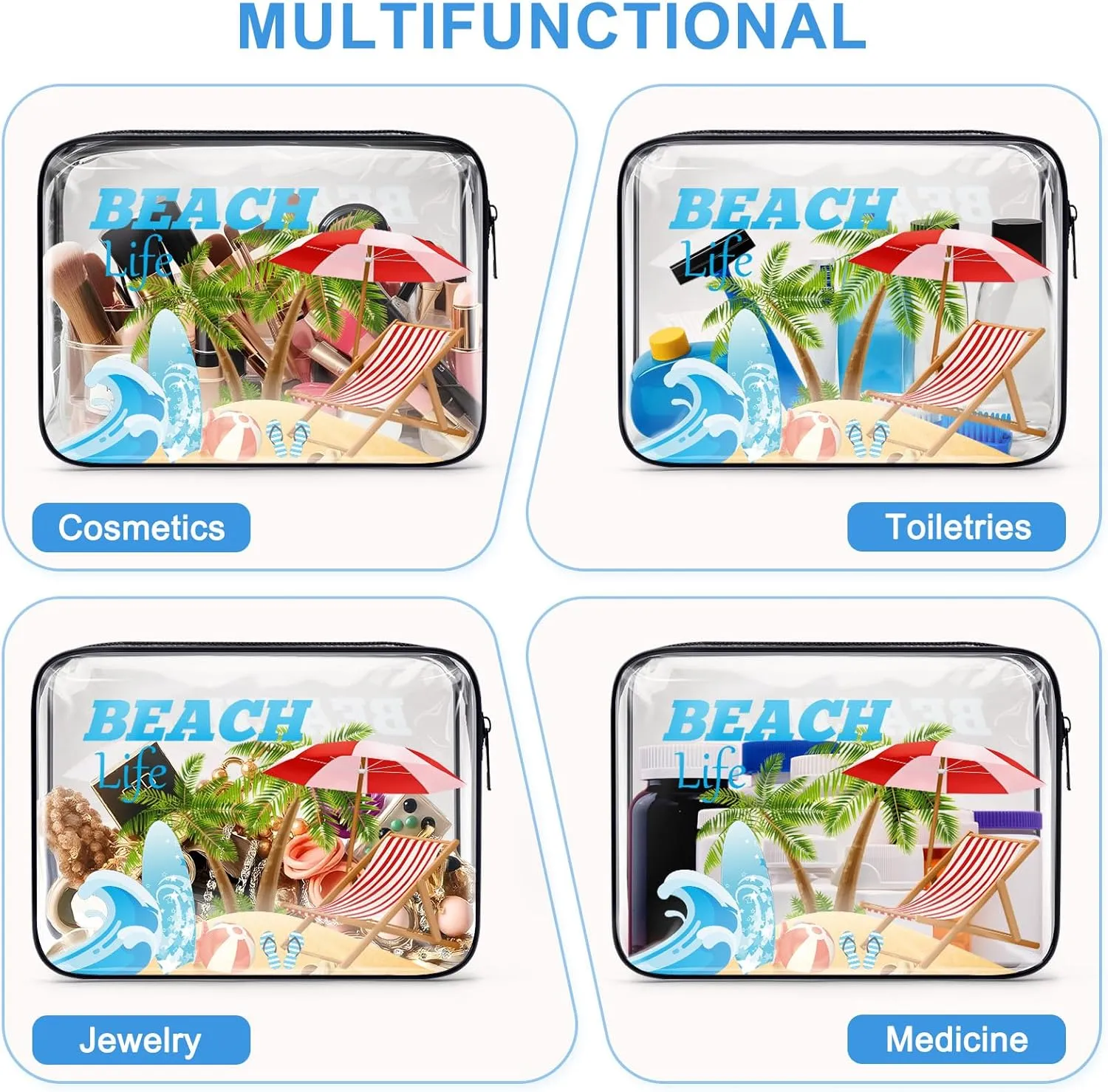 Beach Gifts Beach Lover Gift Makeup Bag Beach Themed Cosmetic Bag Gifts Birthday Christmas Graduation Gift for Girl Teens Women Beach Lover Sister Friend Vacation Gift Travel Zipper Toiletry Pouch