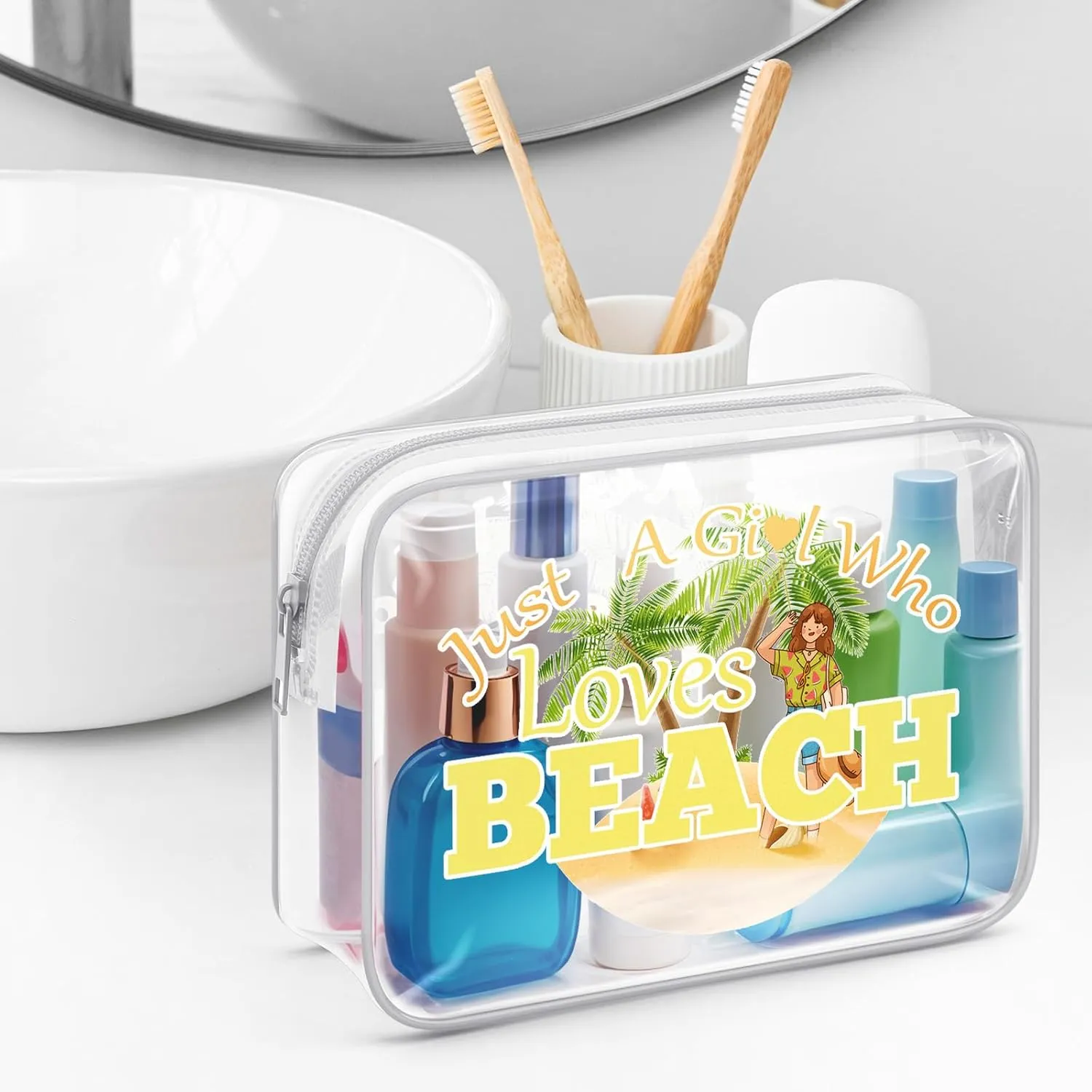Beach Gifts for Her Beach Lover Clear Makeup Bags with Zipper Beach Trip Gifts for Women Beach Bachelorette Party Decorations Cosmetic Travel Bag Organizer Beach Themed Birthday Christmas Gifts