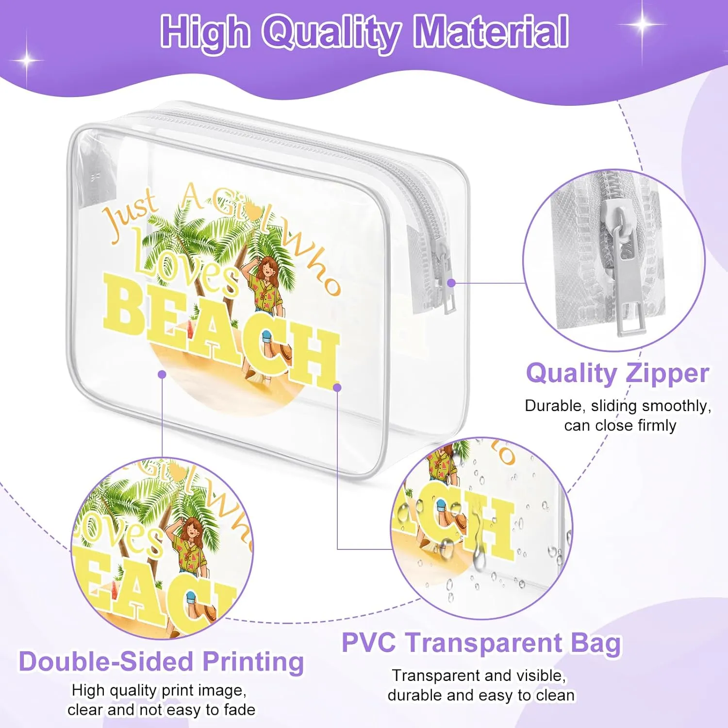 Beach Gifts for Her Beach Lover Clear Makeup Bags with Zipper Beach Trip Gifts for Women Beach Bachelorette Party Decorations Cosmetic Travel Bag Organizer Beach Themed Birthday Christmas Gifts