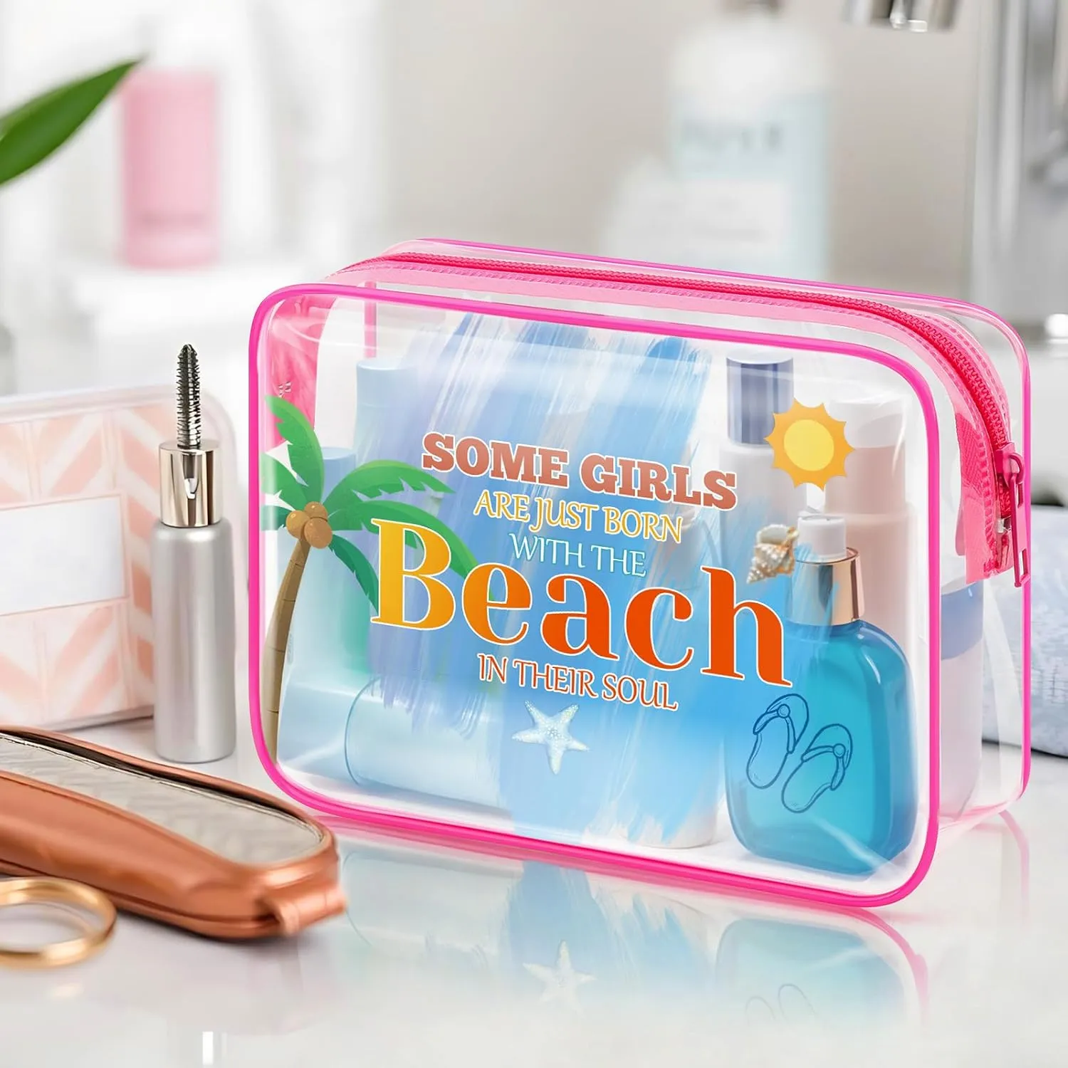 Beach Gifts for Women Girls Beach Lover Gift Beach Themed Makeup Bag Vacation Gift for Beach Lover Friendship Graduation Christmas Gift for Sister Friends Teens Beach Lover Zipper Travel Pouch