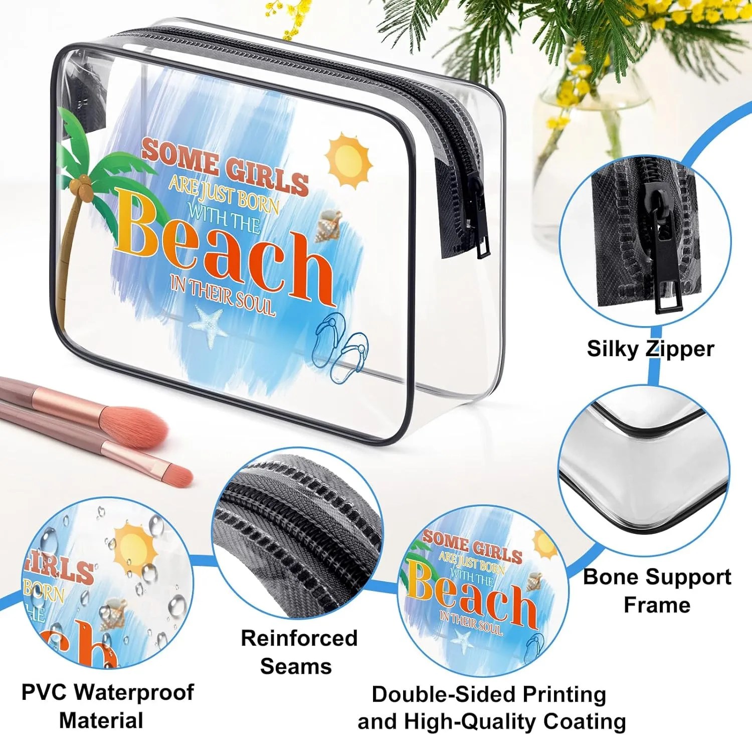 Beach Lover Gift Beach Themed Makeup Bag Beach Travel Gifts Summer Lovers Vacation Gifts Girls Trip Gifts Clear Cosmetic Bag Pouch Birthday Christmas Graduation Gift for Women Girl Teens Beach Lover