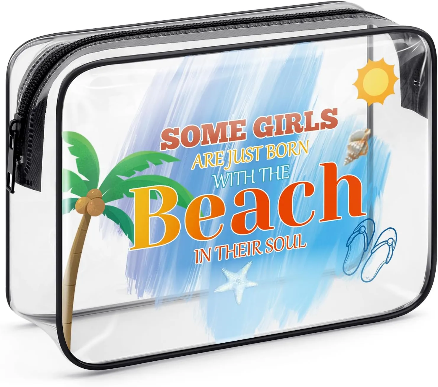 Beach Lover Gift Beach Themed Makeup Bag Beach Travel Gifts Summer Lovers Vacation Gifts Girls Trip Gifts Clear Cosmetic Bag Pouch Birthday Christmas Graduation Gift for Women Girl Teens Beach Lover