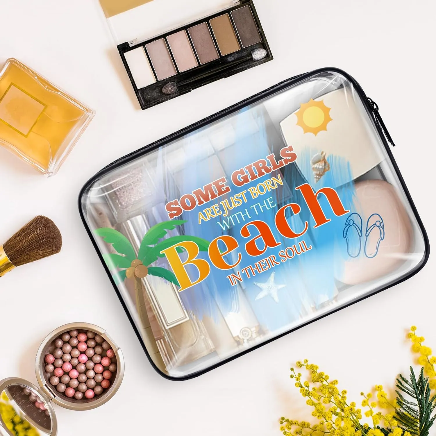 Beach Lover Gift Beach Themed Makeup Bag Beach Travel Gifts Summer Lovers Vacation Gifts Girls Trip Gifts Clear Cosmetic Bag Pouch Birthday Christmas Graduation Gift for Women Girl Teens Beach Lover