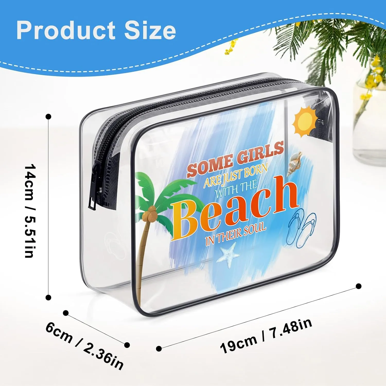 Beach Lover Gift Beach Themed Makeup Bag Beach Travel Gifts Summer Lovers Vacation Gifts Girls Trip Gifts Clear Cosmetic Bag Pouch Birthday Christmas Graduation Gift for Women Girl Teens Beach Lover