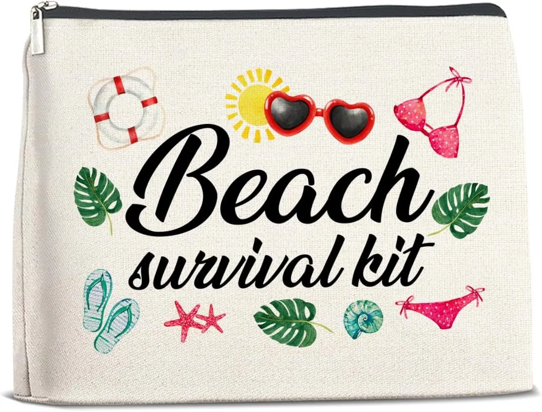 Beach Survival Kit Cosmetic Bag Beach Travel Makeup Bag Beach Trip Zipper Makeup Pouch