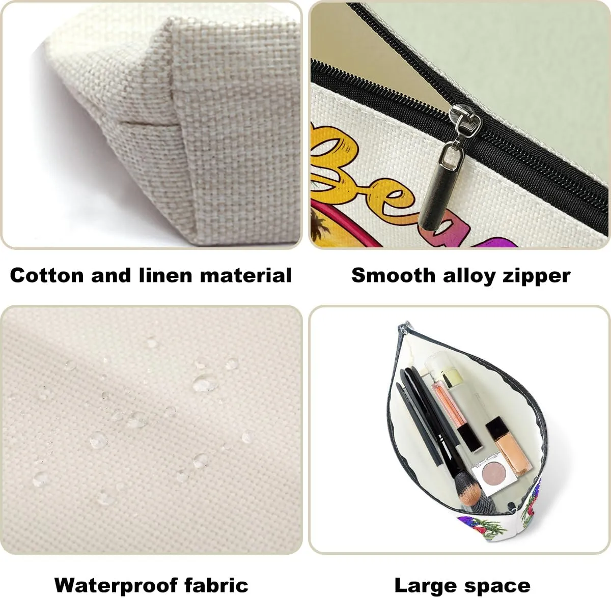 Beach Vibes Cosmetic Bag - Vacation & Summer Essentials Gift for Beach Lovers