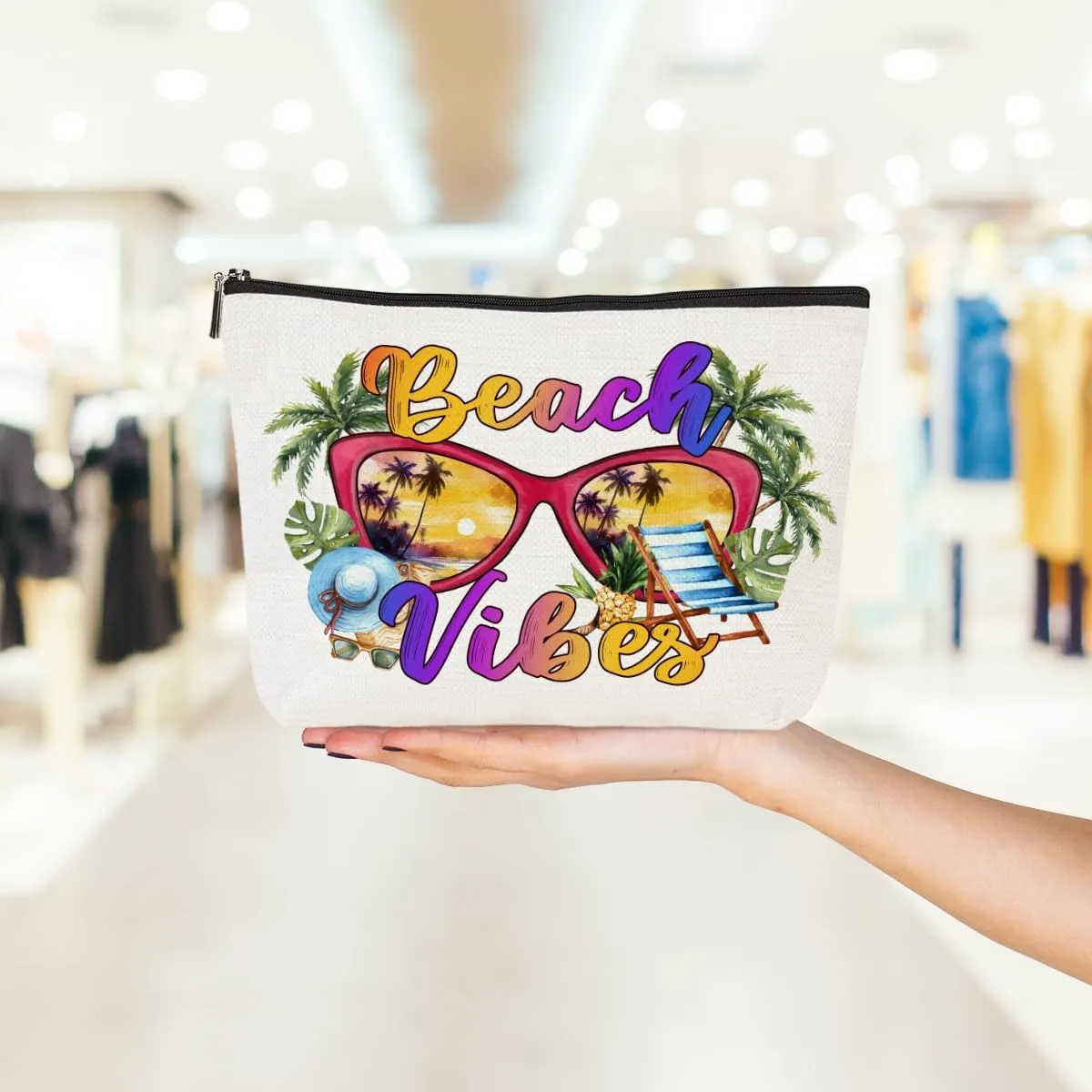 Beach Vibes Cosmetic Bag - Vacation & Summer Essentials Gift for Beach Lovers