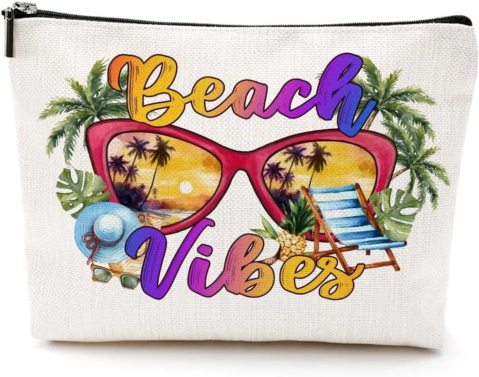 Beach Vibes Cosmetic Bag - Vacation & Summer Essentials Gift for Beach Lovers