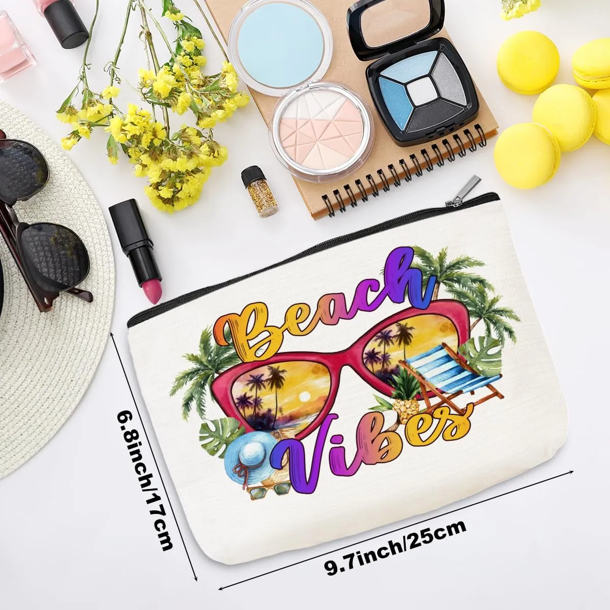 Beach Vibes Cosmetic Bag - Vacation & Summer Essentials Gift for Beach Lovers