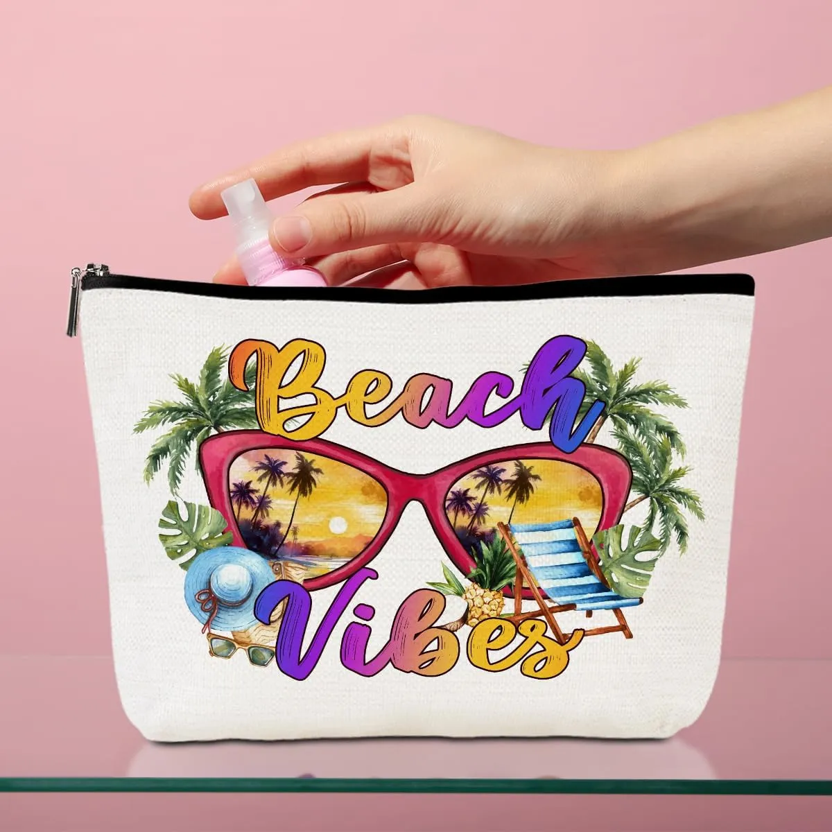 Beach Vibes Cosmetic Bag - Vacation & Summer Essentials Gift for Beach Lovers