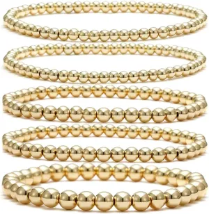 Beaded Bracelet for Women Stack 14 K Real Gold Ball Beads Bracelet Elastic String Friendship Bracelets Set Dainty Stretch Bracelets Jewelry for Men Girls