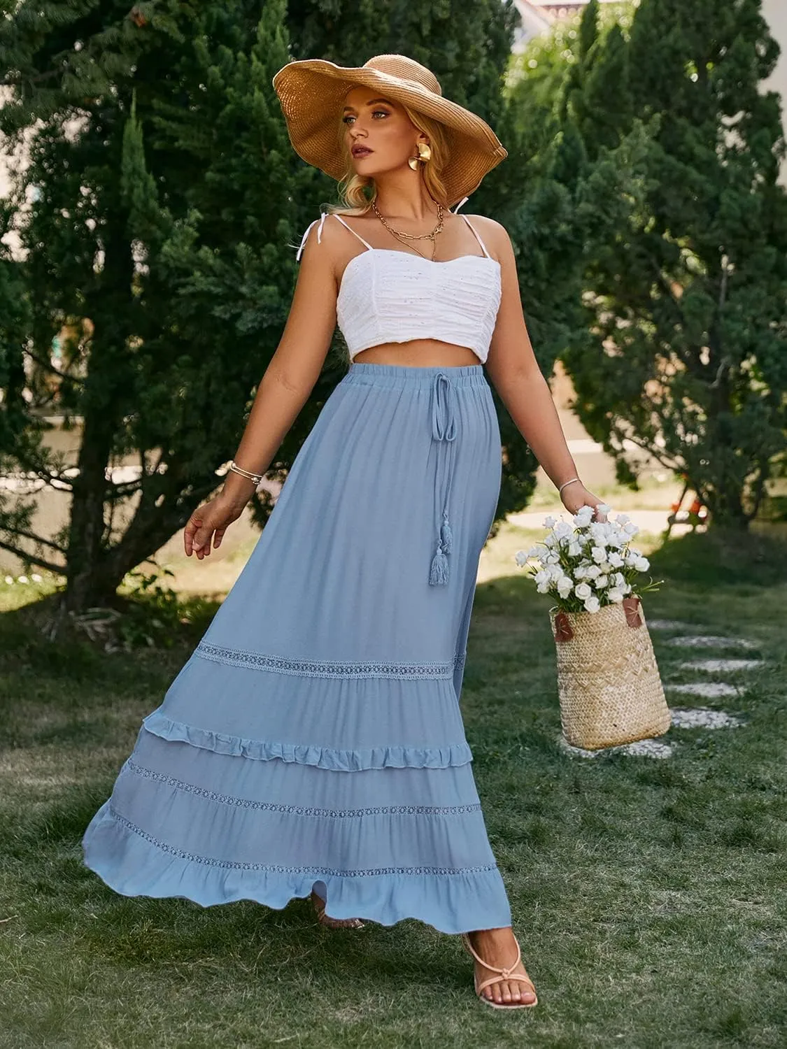 BerryGo Women's Boho Floral Wrap Maxi Skirt High Waisted Long Skirt with Slit