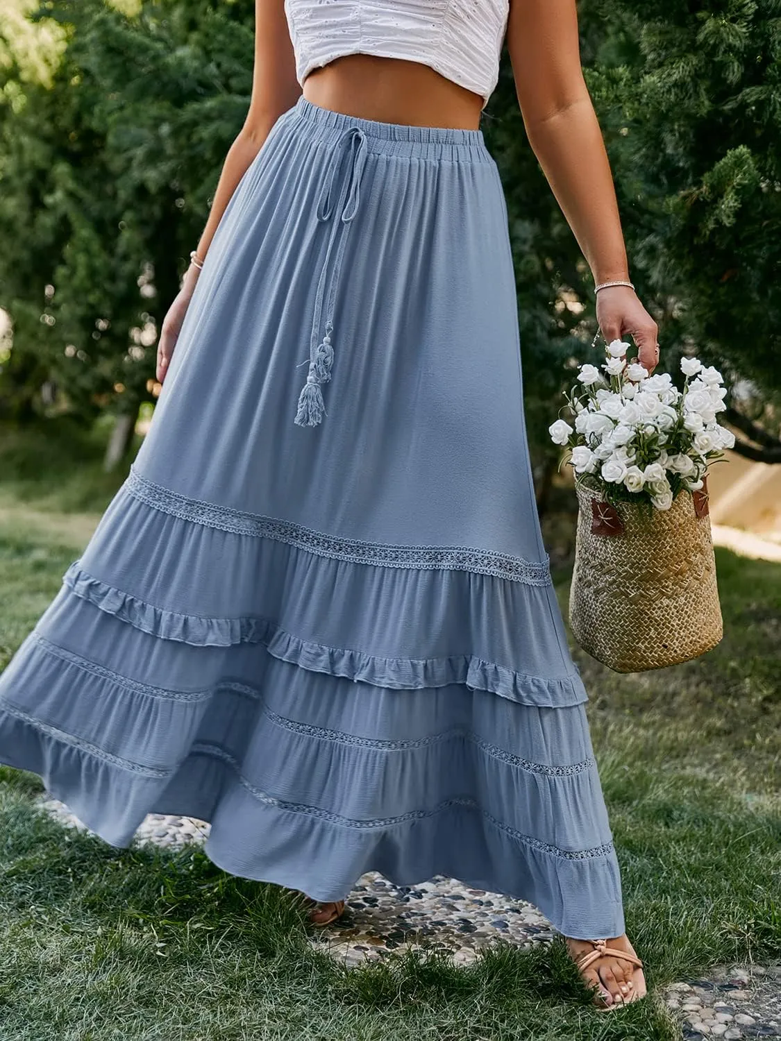 BerryGo Women's Boho Floral Wrap Maxi Skirt High Waisted Long Skirt with Slit