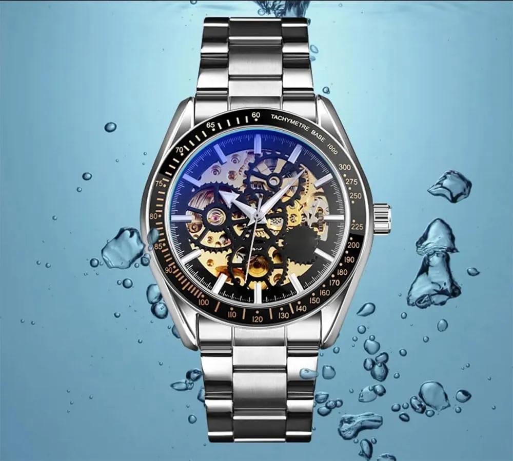 BESTKANG Mens Automatic Self-Winding Watches Luxury Stainless Steel Band Automatic Mechanical Watch Waterproof Skeleton Wrist Watch