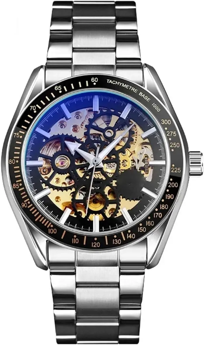 BESTKANG Mens Automatic Self-Winding Watches Luxury Stainless Steel Band Automatic Mechanical Watch Waterproof Skeleton Wrist Watch