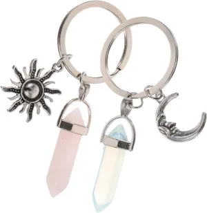 BESTYASH 2pcs Exquisite Keychains Key Rings Metal Keychains Sun Moon Shaped Keychains
