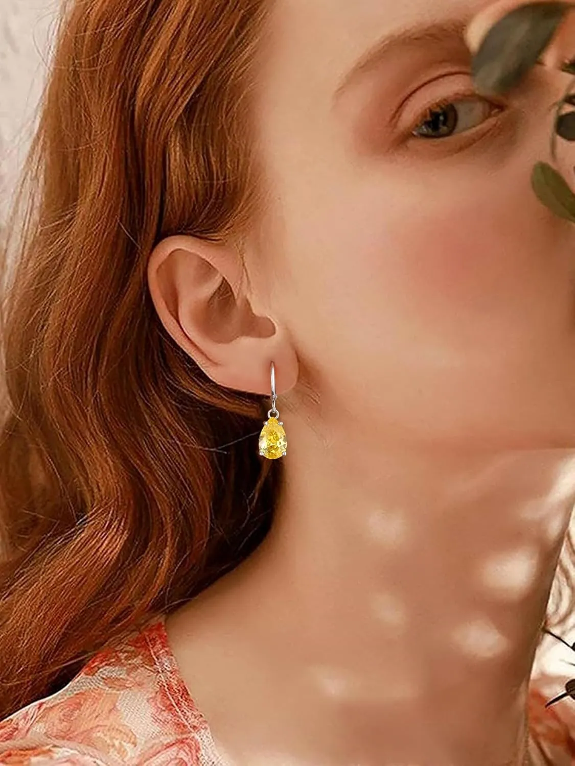Bestyle Sterling Silver Small Dainty Birthstone Drop Earrings for Women with Rectangular Baguette Crystal & Huggie Hoop Silver Dangle Earring for Wedding Birthday Everyday Wear