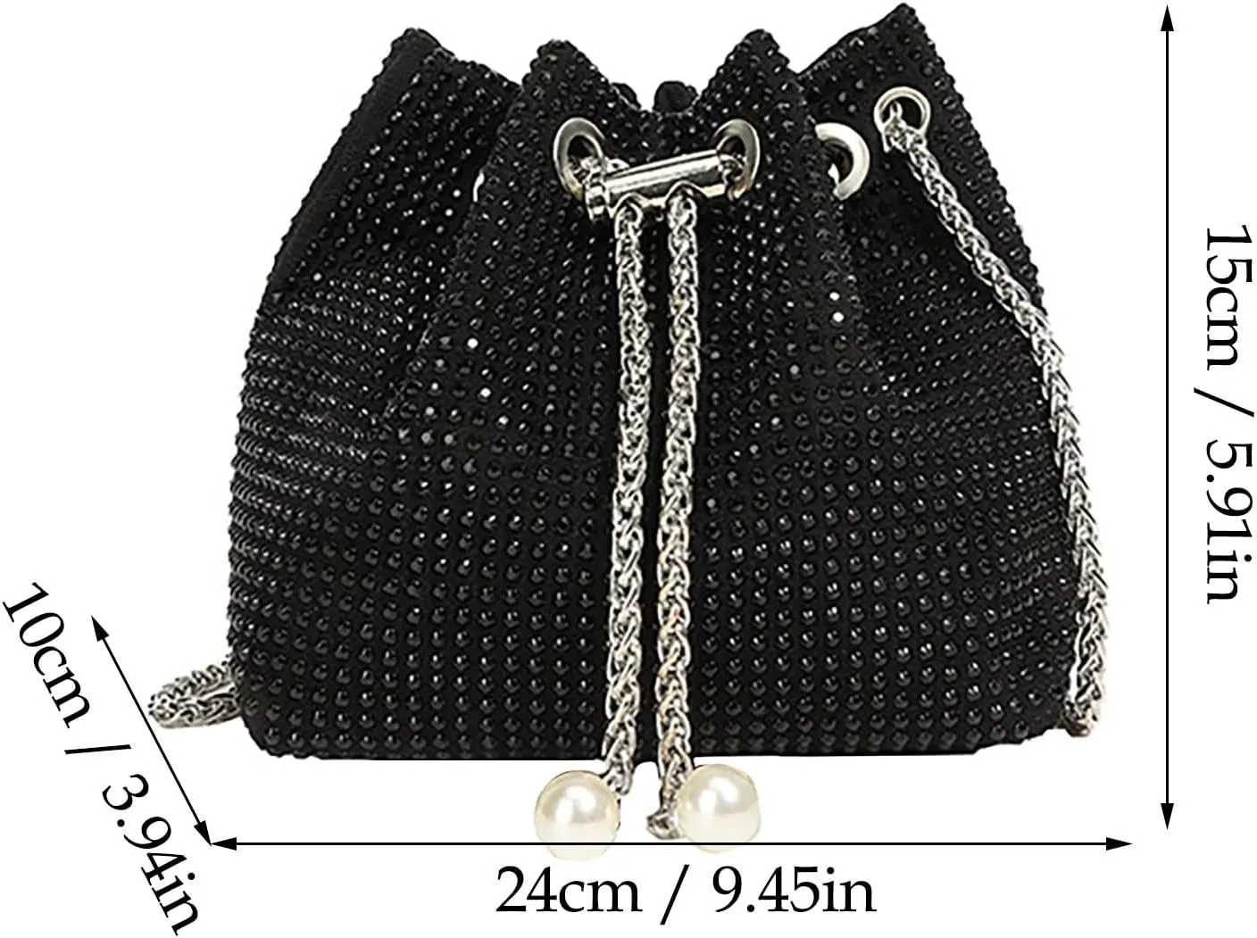 BILIKEYU Crossbody Shoulder Evening Bag Shinny Bling Clutch Purse Bucket Pearl Strap Handbag For Women Canvas (Silver, One Size)