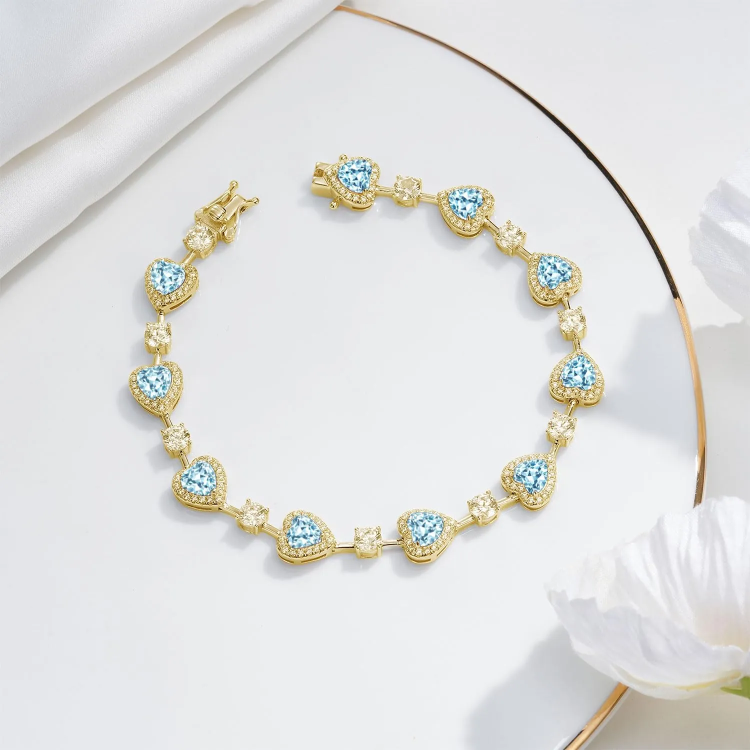 Birthstone Bracelets for Women Sterling Silver Gemstone Heart Tennis Bracelets Halo Christmas Fine Jewelry Charm Link for Her 7 Inches