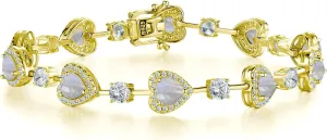 Birthstone Bracelets for Women Sterling Silver Gemstone Heart Tennis Bracelets Halo Christmas Fine Jewelry Charm Link for Her 7 Inches