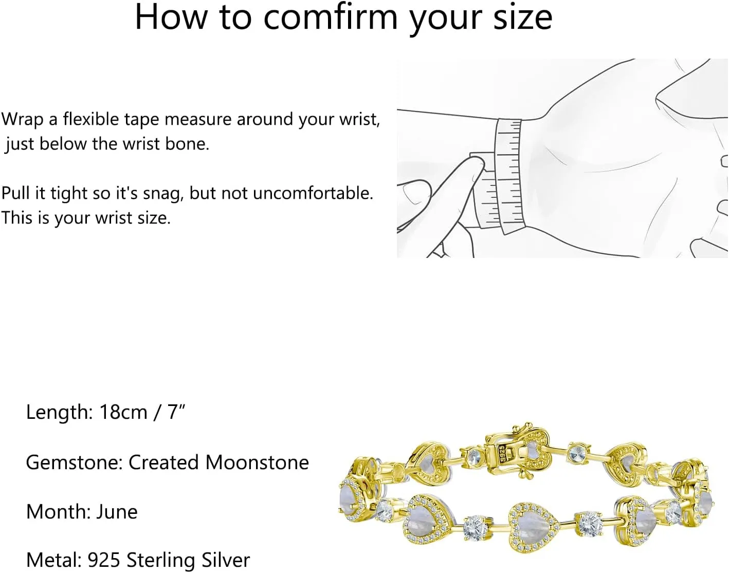Birthstone Bracelets for Women Sterling Silver Gemstone Heart Tennis Bracelets Halo Christmas Fine Jewelry Charm Link for Her 7 Inches