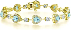 Birthstone Bracelets for Women Sterling Silver Gemstone Heart Tennis Bracelets Halo Christmas Fine Jewelry Charm Link for Her 7 Inches