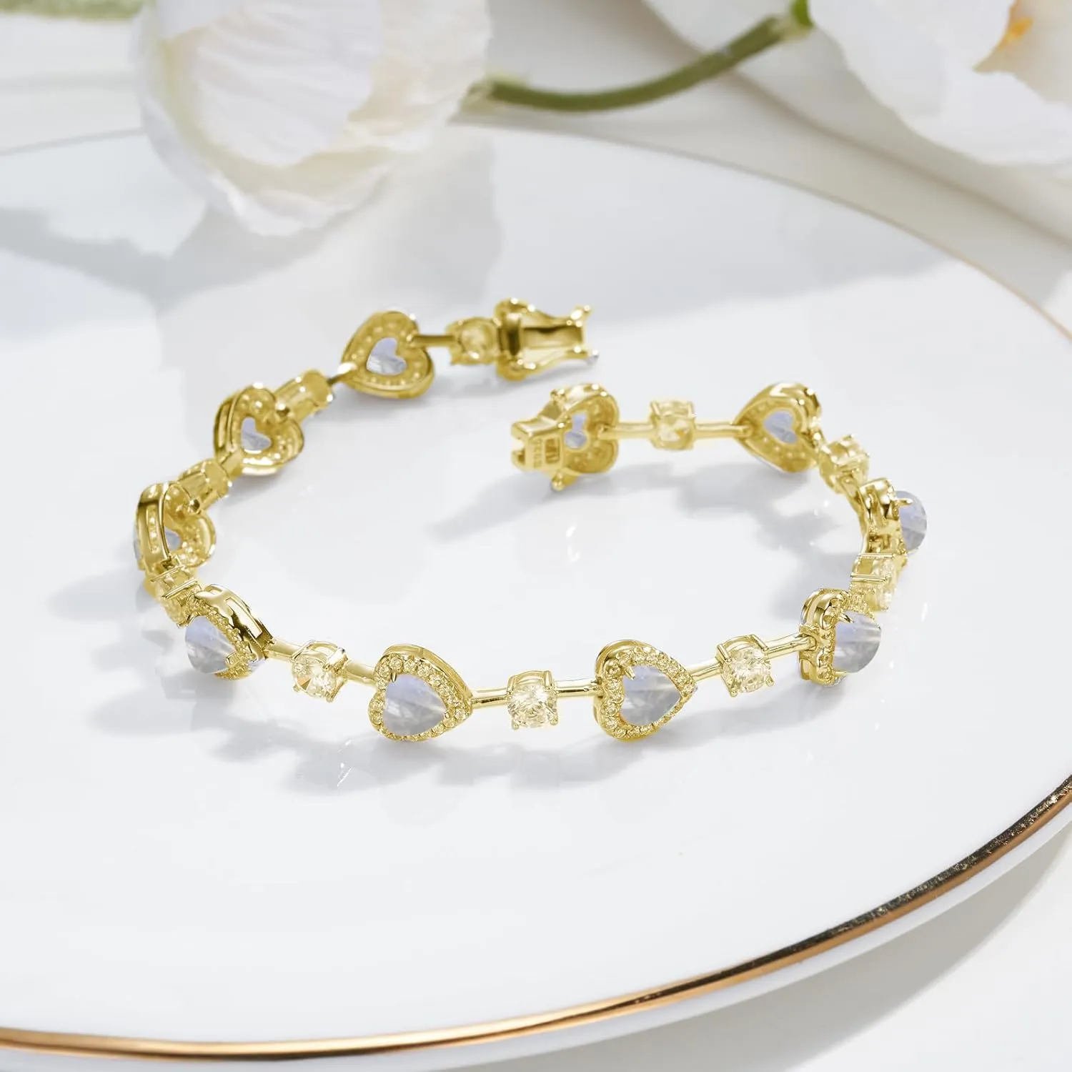 Birthstone Bracelets for Women Sterling Silver Gemstone Heart Tennis Bracelets Halo Christmas Fine Jewelry Charm Link for Her 7 Inches