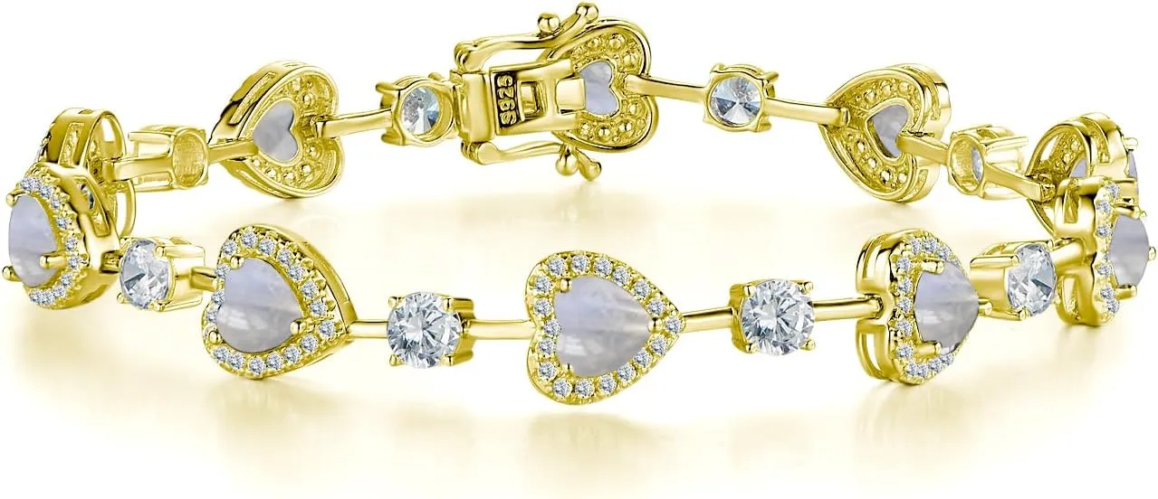 Birthstone Bracelets for Women Sterling Silver Gemstone Heart Tennis Bracelets Halo Christmas Fine Jewelry Charm Link for Her 7 Inches