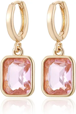 Birthstone Crystal Hoop Earrings, Gold Small Dainty Birthstone Drop Earrings Huggie Hoop for Wedding Birthday Everyday Wear