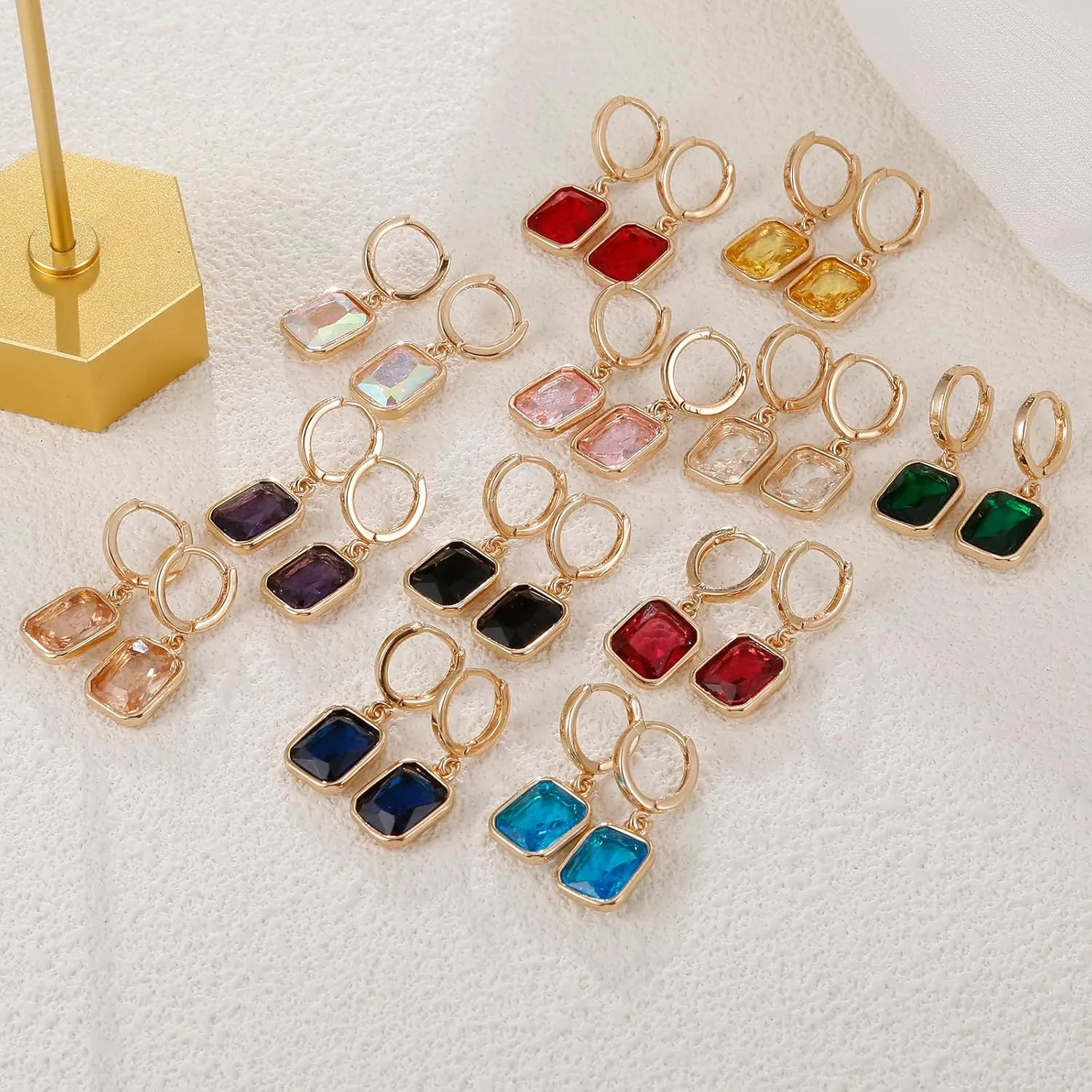 Birthstone Crystal Hoop Earrings, Gold Small Dainty Birthstone Drop Earrings Huggie Hoop for Wedding Birthday Everyday Wear