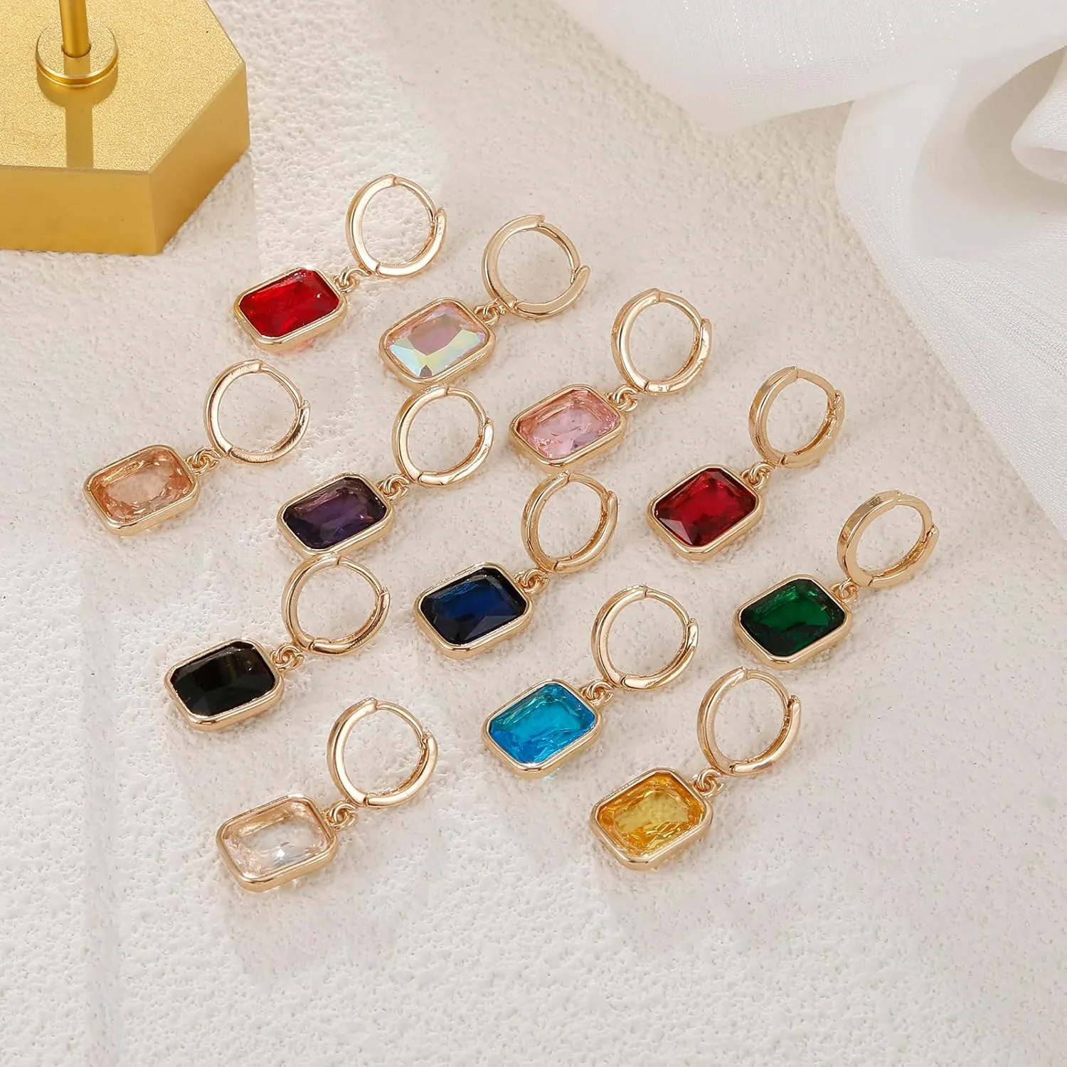 Birthstone Crystal Hoop Earrings, Gold Small Dainty Birthstone Drop Earrings Huggie Hoop for Wedding Birthday Everyday Wear