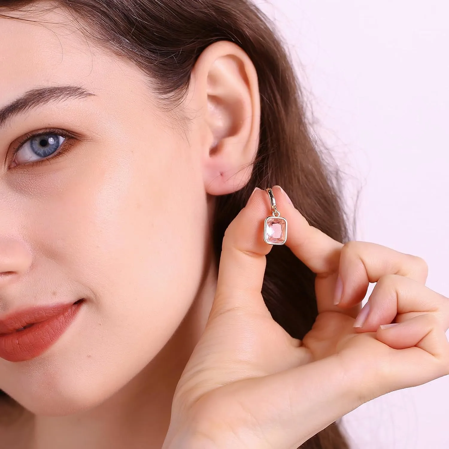 Birthstone Crystal Hoop Earrings, Gold Small Dainty Birthstone Drop Earrings Huggie Hoop for Wedding Birthday Everyday Wear