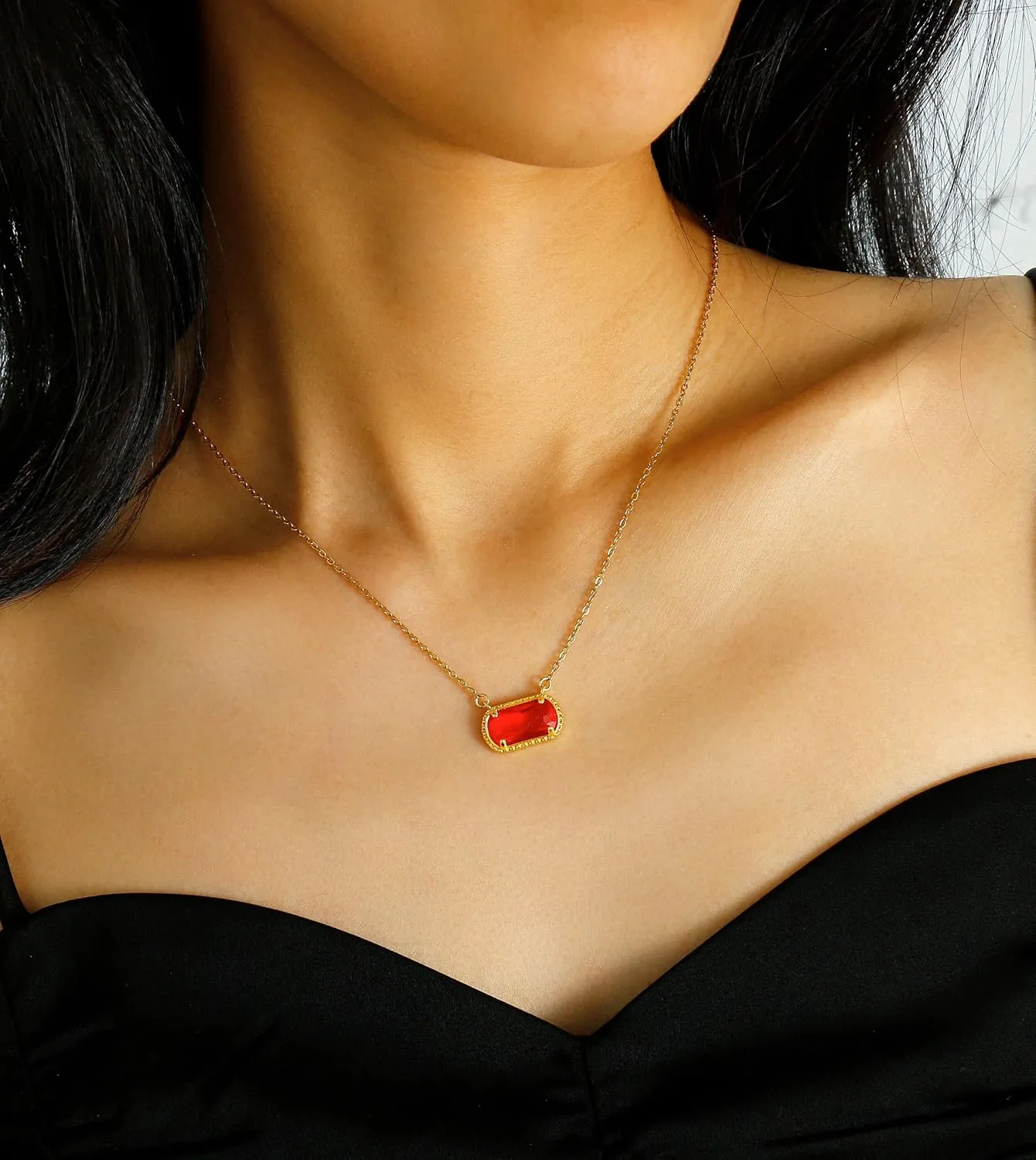 Birthstone Necklace for Women 14k Gold Plated Preppy Oval Stone Necklaces Trendy Zircon Pendant Necklaces Birthday Gifts for Women Mom Wife Friends