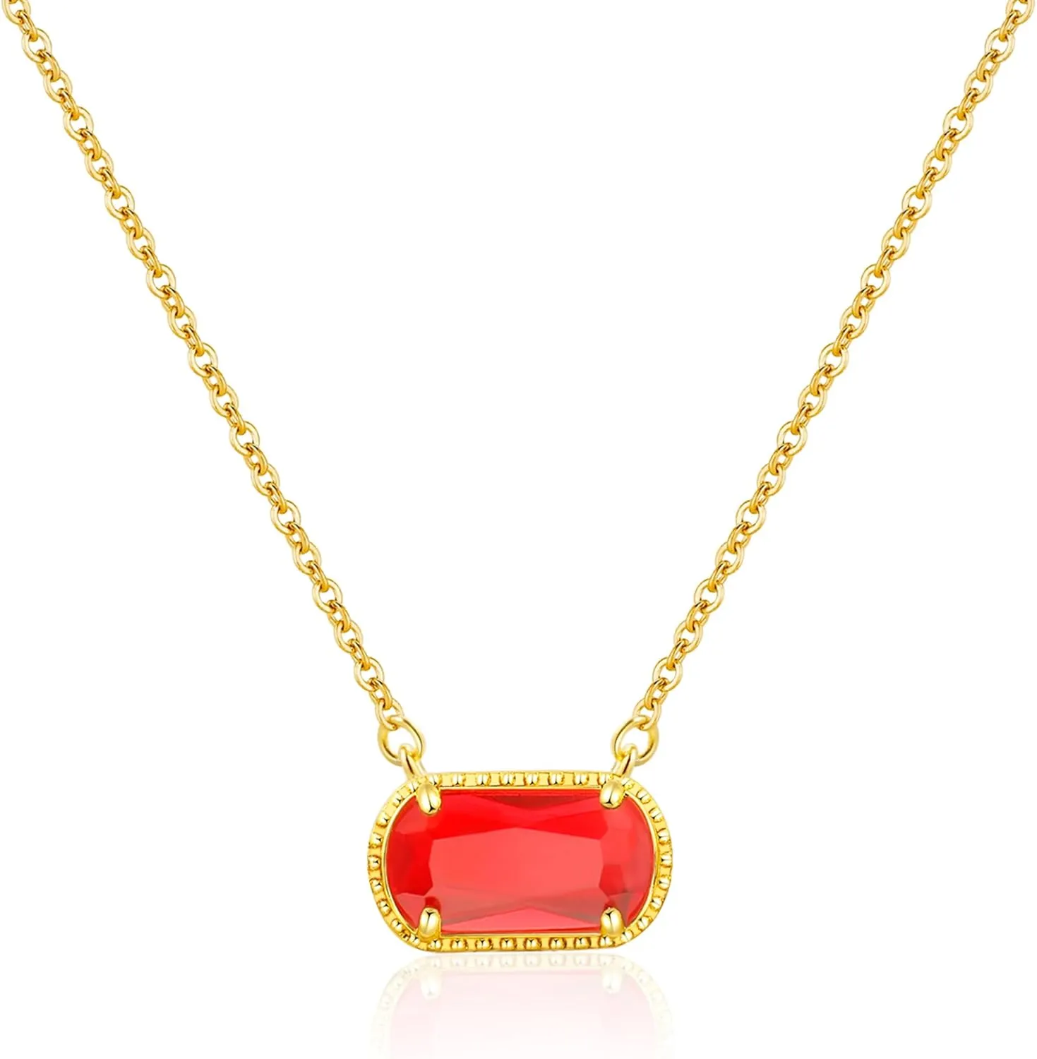 Birthstone Necklace for Women 14k Gold Plated Preppy Oval Stone Necklaces Trendy Zircon Pendant Necklaces Birthday Gifts for Women Mom Wife Friends