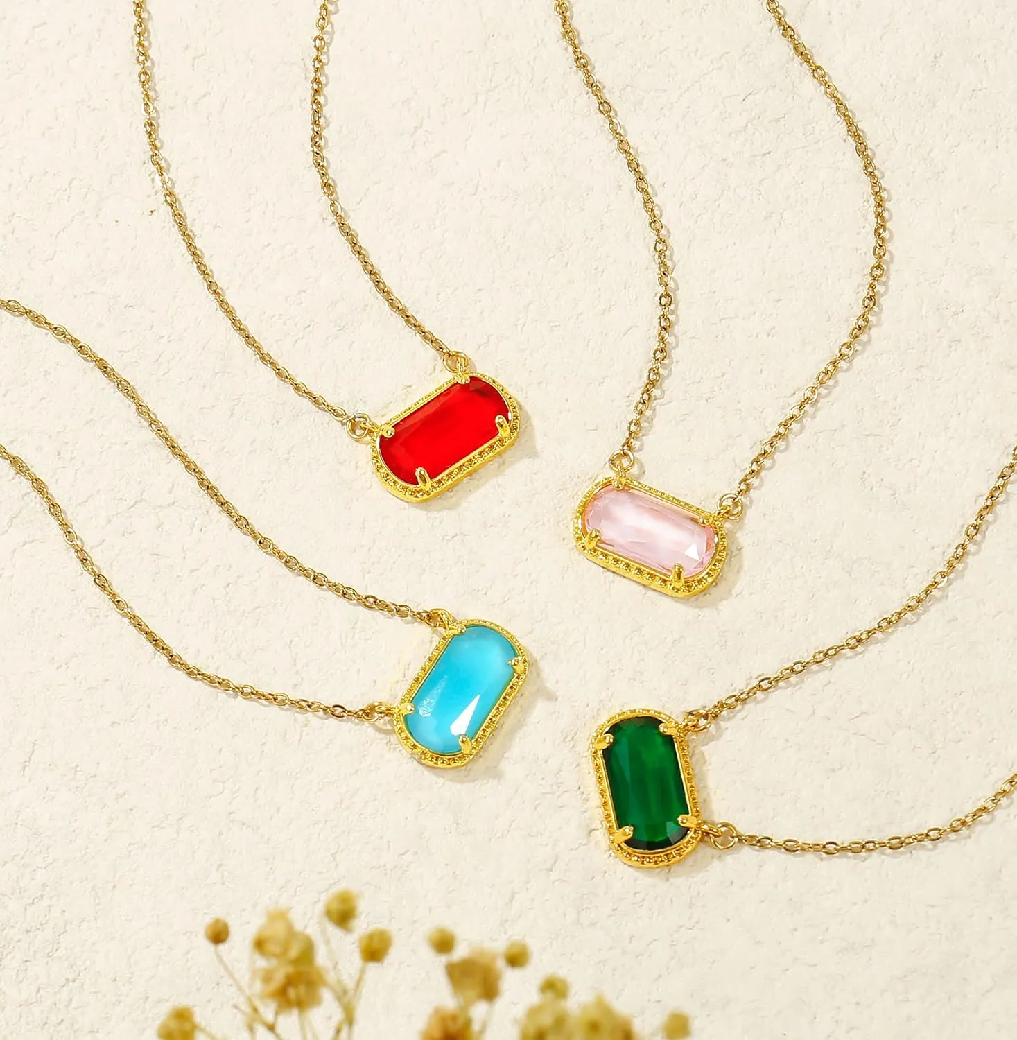Birthstone Necklace for Women 14k Gold Plated Preppy Oval Stone Necklaces Trendy Zircon Pendant Necklaces Birthday Gifts for Women Mom Wife Friends