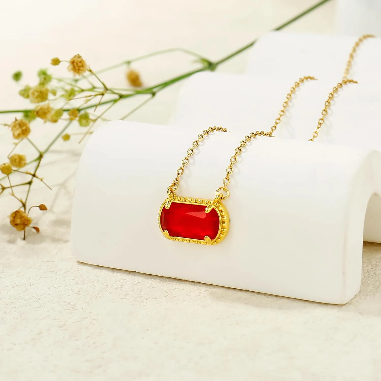 Birthstone Necklace for Women 14k Gold Plated Preppy Oval Stone Necklaces Trendy Zircon Pendant Necklaces Birthday Gifts for Women Mom Wife Friends