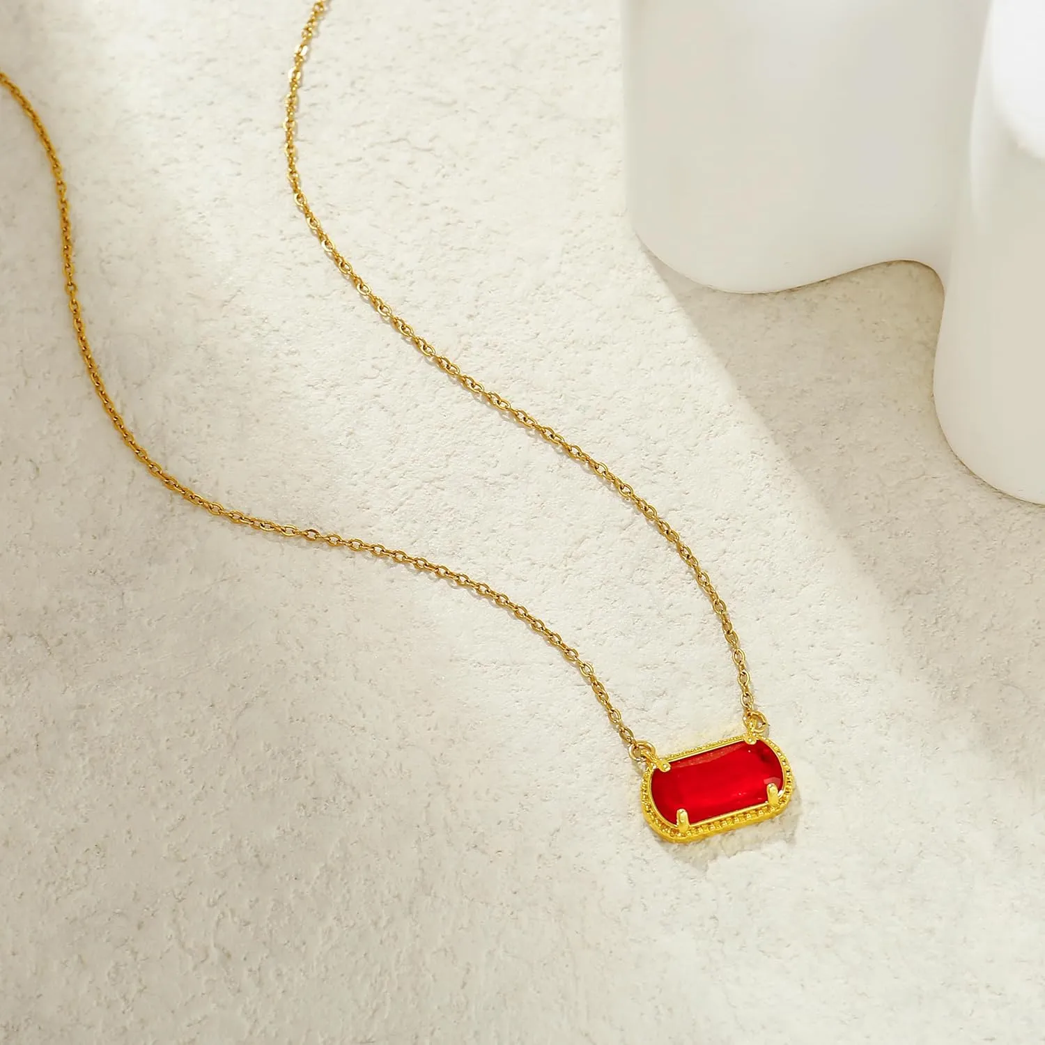 Birthstone Necklace for Women 14k Gold Plated Preppy Oval Stone Necklaces Trendy Zircon Pendant Necklaces Birthday Gifts for Women Mom Wife Friends