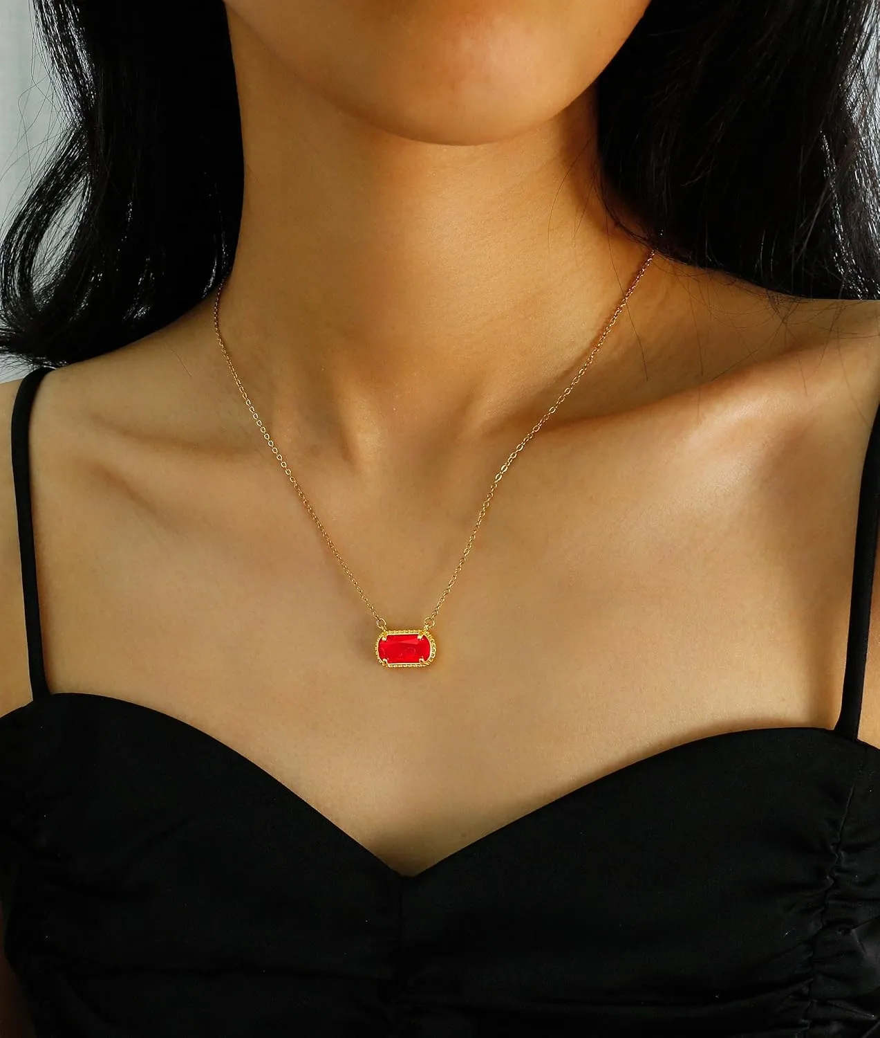 Birthstone Necklace for Women 14k Gold Plated Preppy Oval Stone Necklaces Trendy Zircon Pendant Necklaces Birthday Gifts for Women Mom Wife Friends